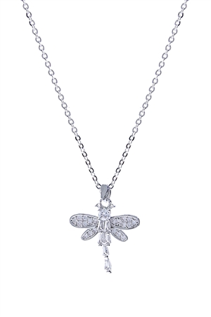 A2-5-3-18087CR-R-1 -  CUBIC ZIRCONIA DRAGONFLY PENDANT NECKLACE - CRYSTAL SILVER/1PC