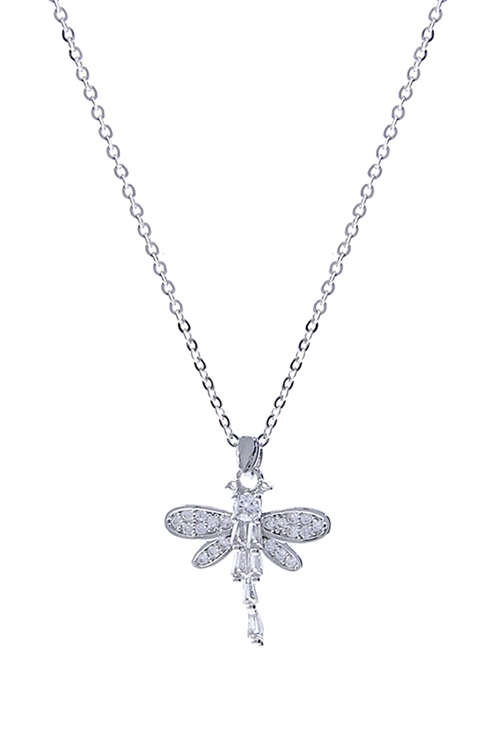 A2-5-3-18087CR-R-1 -  CUBIC ZIRCONIA DRAGONFLY PENDANT NECKLACE - CRYSTAL SILVER/1PC