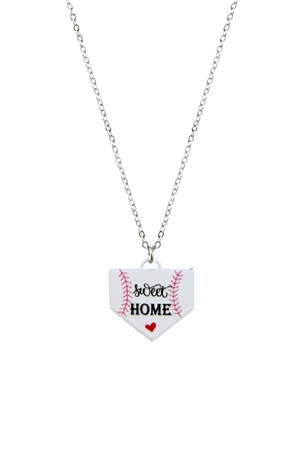 S28-4-4-18103WH-R - BASEBALL SWEET HOME PLATE PENDANT NECKLACE-WHITE SILVER/1PC (NOW $1.50 ONLY!)