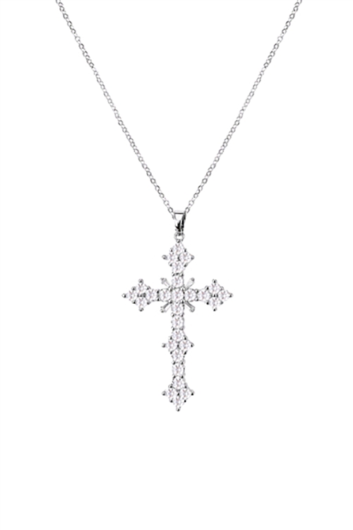 S1-8-5-18131CR-R - CUBIC ZIRCONIA POINTY CROSS PENDANT NECKLACE-SILVER/1PC