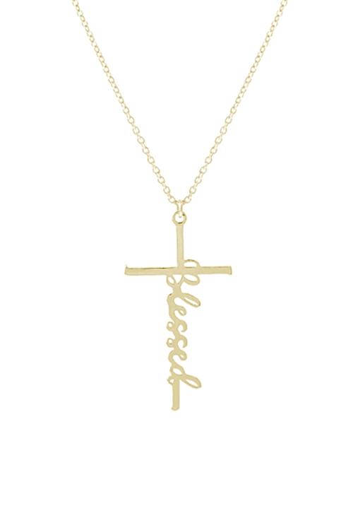 S1-6-4-18152-G - BLESSED CROSS PENDANT NECKLACE-GOLD/1PC