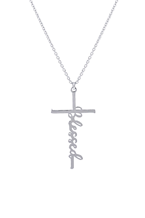 S1-8-5-18152-R - BLESSED CROSS PENDANT NECKLACE-SILVER/1PC