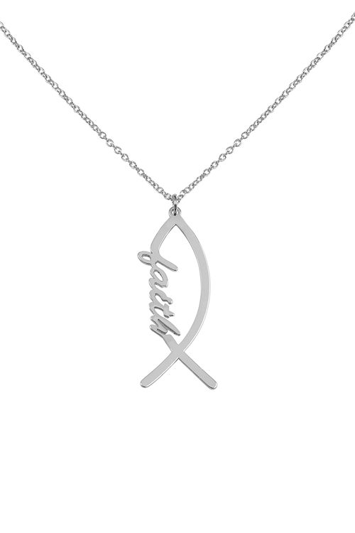 S1-7-4-18422-R - FAITH FISH PENDANT NECKLACE-SILVER/1PC