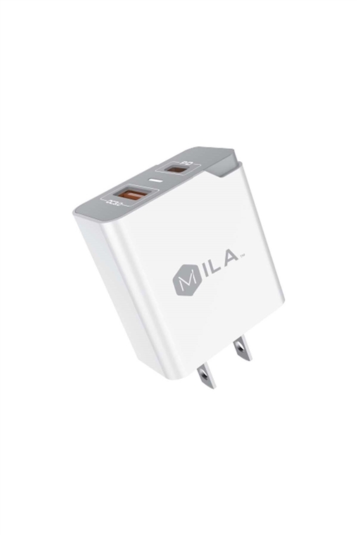 S1-3-3-198658 - MILA|3.0A FAST CHARGE USB AND USB-C PORT HOME WALL  ADAPTER RETAIL WHITE /6PCS