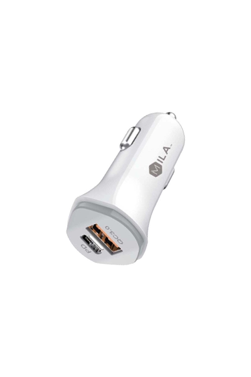 S1-2-4-198665 - MILA|3.0A FAST CHARGE USB AND USB-C PORT CAR ADAPTER RETAIL PACKAGING WHITE /6PCS