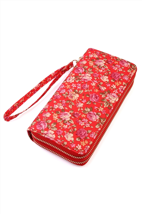 S19-10-4-HDG1934RD RED FLORAL DOUBLE ZIPPER WALLET/6PCS