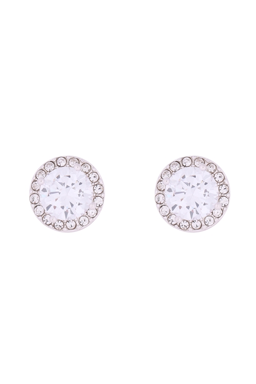 S1-4-2-21498CR-OS - 8MM ROUND CUBIC ZIRCONIA HALO POST EARRINGS - SILVER/6PCS