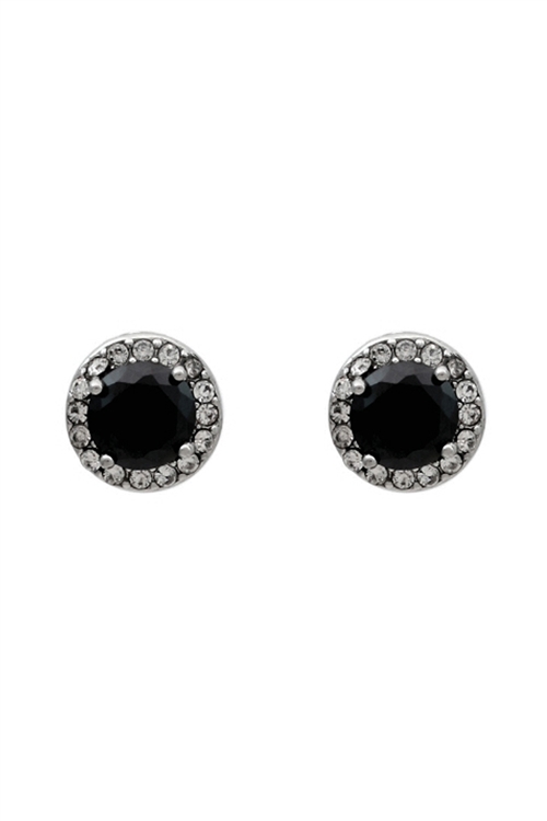 S1-1-3-21498JT - 8MM ROUND CUBIC ZIRCONIA HALO POST EARRINGS - BLACK /6PCS