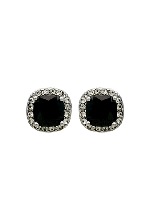 A1-1-5-21506JT - SQUARE HALO CUBIC ZIRCONIA POST EARRINGS - CRYSTAL BLACK/6PCS