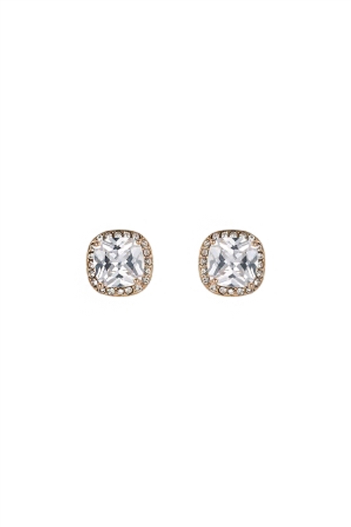 A2-1-3-21507CR-G - ORIGINAL SQUARE CUBIC ZIRCONIA HALO POST EARRINGS - CRYSTAL GOLD/6PCS