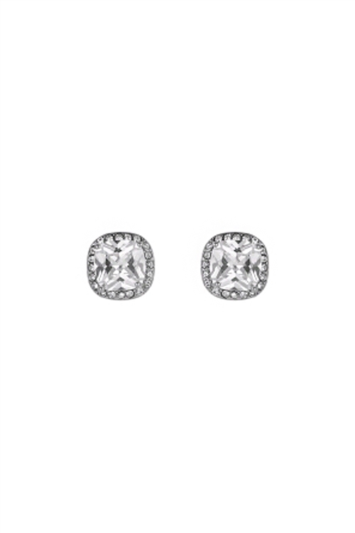 A2-1-3-21507CR-S - ORIGINAL SQUARE CUBIC ZIRCONIA HALO POST EARRINGS - CRYSTAL SILVER/6PCS