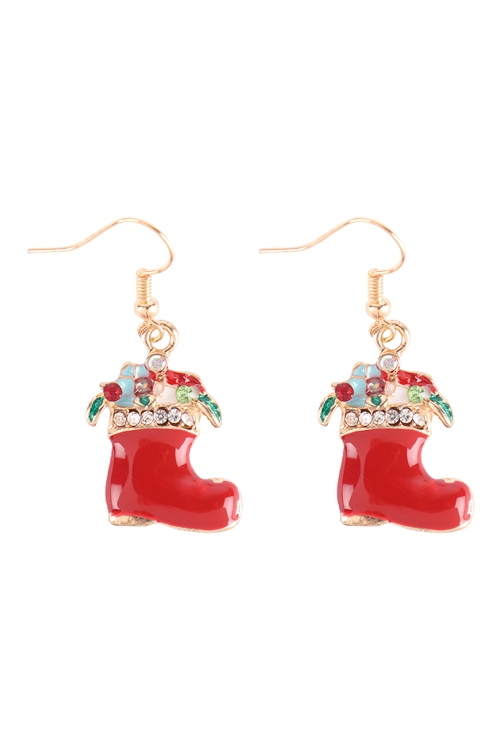 S4-6-4-21975X - CHRISTMAS SANTA BOOT HOOK EARRINGS - GOLD RED/1PC