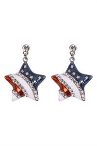 S19-8-1-23392-S - AMERICAN FLAG STAR ACCENT EARRINGS - SILVER/1PC