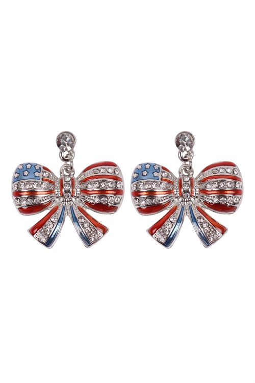S1-4-2-23394-S - AMERICAN FLAG RIBBON ACCENT EARRINGS - SILVER/1PC