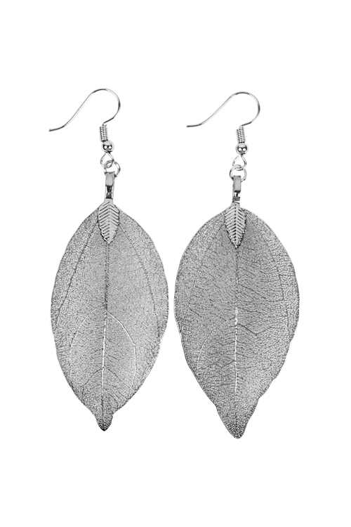 S1-2-2-24468-BN - CAST LEAF FISH HOOK EARRINGS BURNISH/6PCS