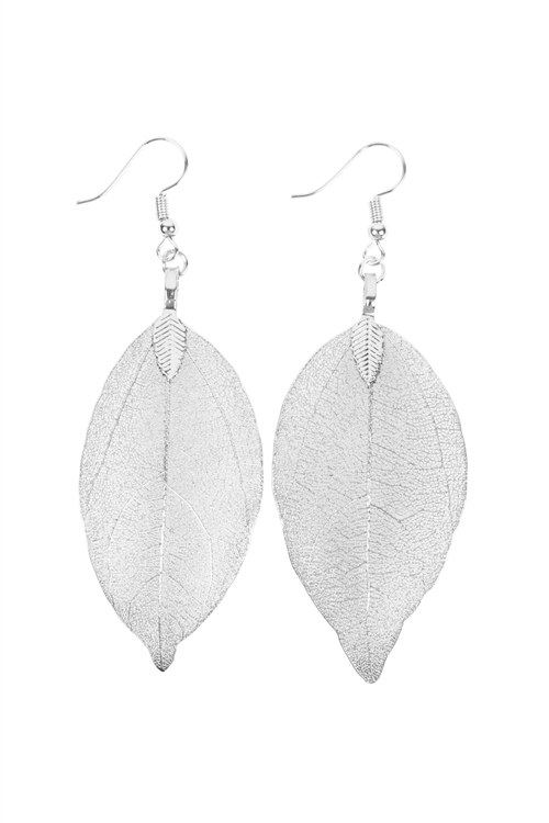 S1-2-2-24468-S - CAST LEAF FISH HOOK EARRINGS SILVER/6PCS