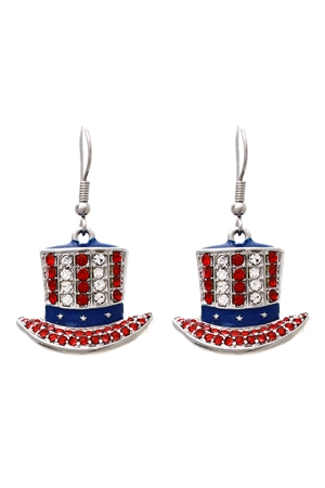 S5-4-2-24602MU-S -  UNCLE SAM HAT  AMERICAN FLAG EARRINGS - MULTICOLOR SILVER/1PC