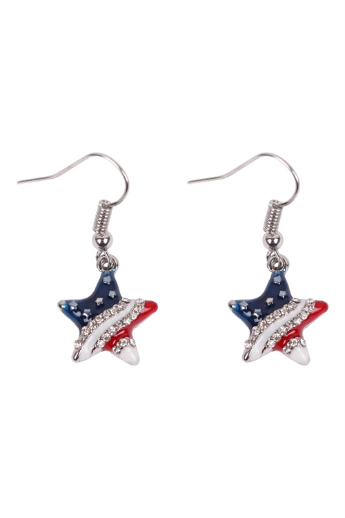S19-10-3-24614CR-S - STAR USA ACCENT DROP HOOK EARRINGS  - CRYSTAL SILVER/6PCS