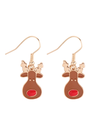 SA4-3-5-24644X-G - CHRISTMAS RUDOLPH FISH HOOK EARRINGS - GOLD BROWN/1PC