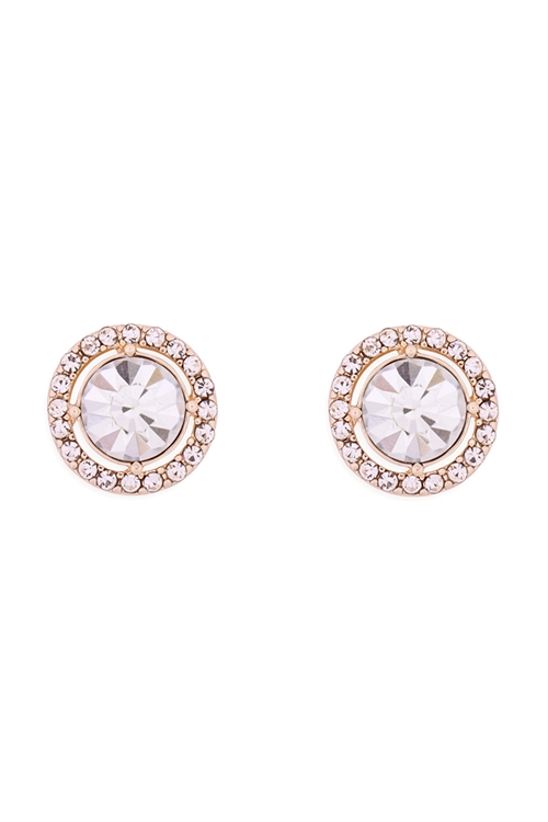 S1-3-3-25476CR-G -CUBIC ZIRCONIA  ROUND HALO STUD EARRINGS - CRYSTAL GOLD/1PC