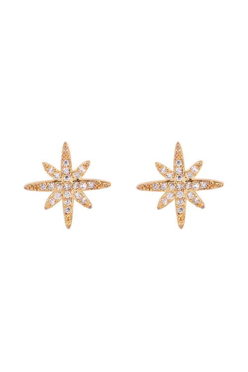 237-E-25542CR-G - STARBURST STUD EARRINGS - CRYSTAL GOLD/6PCS