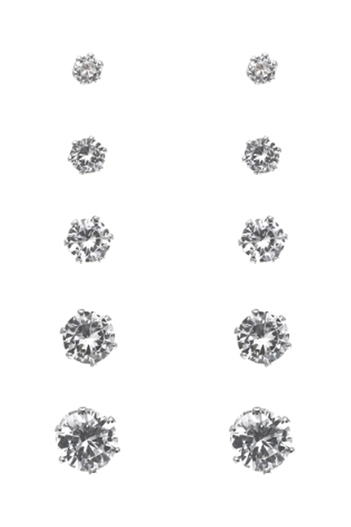 A1-3-4-25556CR-S- 5 PAIR CARD CUBIC ZIRCONIA EARRINGS-CRYSTAL SILVER/6PCS