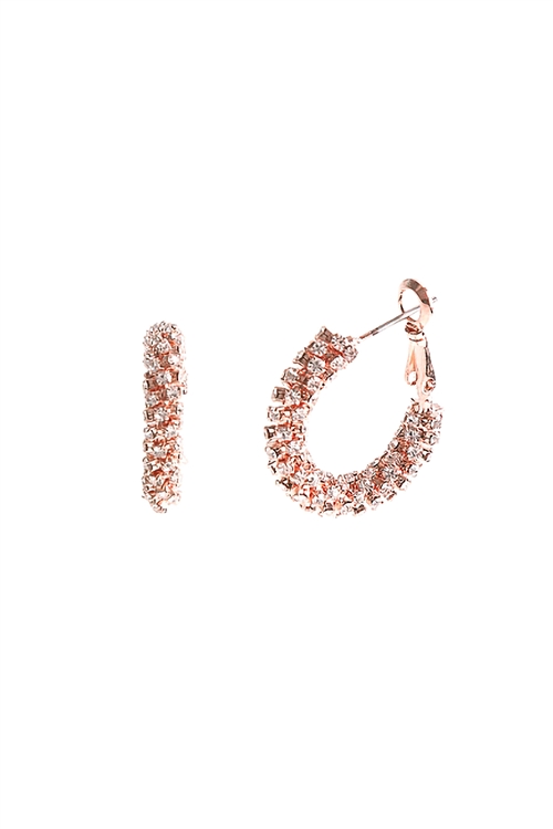 SA4-3-5-25588-20CR-RG - RHINESTONE 23MM TUBE STONE HOOP EARRINGS - CRYSTAL ROSE GOLD/1PC