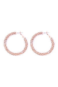 A2-3-3-25588-40CR-RG - RHINESTONE 45MM TUBE STONE HOOP EARRINGS - CRYSTAL ROSE GOLD/1PC