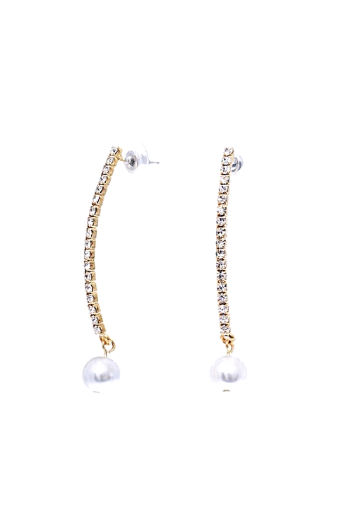 S1-7-2-25605CR-G - RHINESTONE 1 LINE PEARL DROP EARRING -  CRYSTAL GOLD/1PC