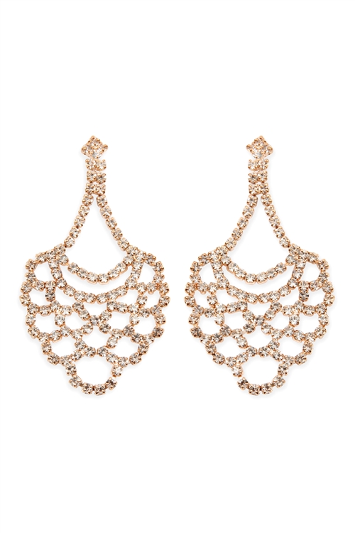 A1-3-2-25698CR-G  -   LACE PATTERN DROP EARRINGS-CRYSTAL GOLD/1PC  (NOW $1.75 ONLY!)