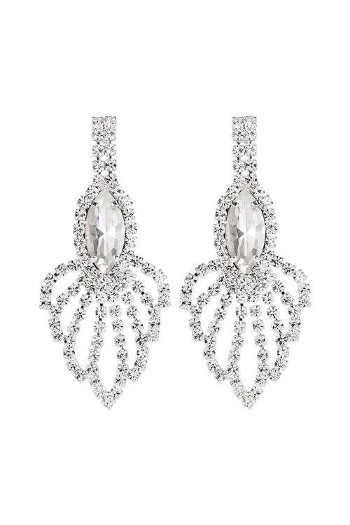 S1-2-5-25703CR-S - RHINESTONE MARQUISE CHANDELIER EARRINGS - CRYSTAL SILVER/1PC