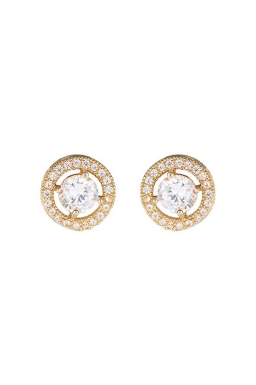 S1-2-1-25730CR-G - GENUINE CUBIC ZIRCONIA ROUND STUD EARRING - CRYSTAL GOLD/6PCS