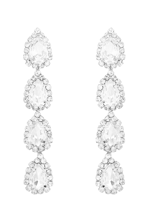 S7-5-5-25801CR-S - RHINESTONE PEAR SHAPE FOUR DROP LINKED EARRINGS-CRYSTAL SILVER/1PC