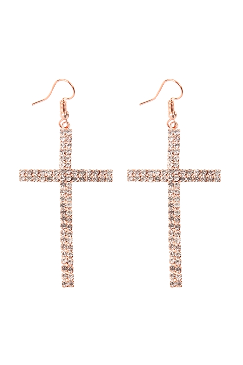 S25-6-5-25839CR-RG- CROSS FISH HOOK EARRINGS-ROSE GOLD/1PC