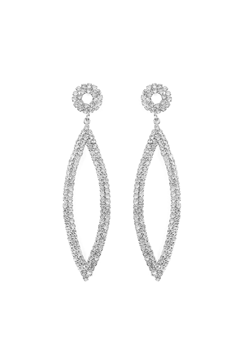 S18-10-4-25843CR-S - RHINESTONE MARQUISE SHAPE DROP EARRINGS - CRYSTAL SILVER/1PC