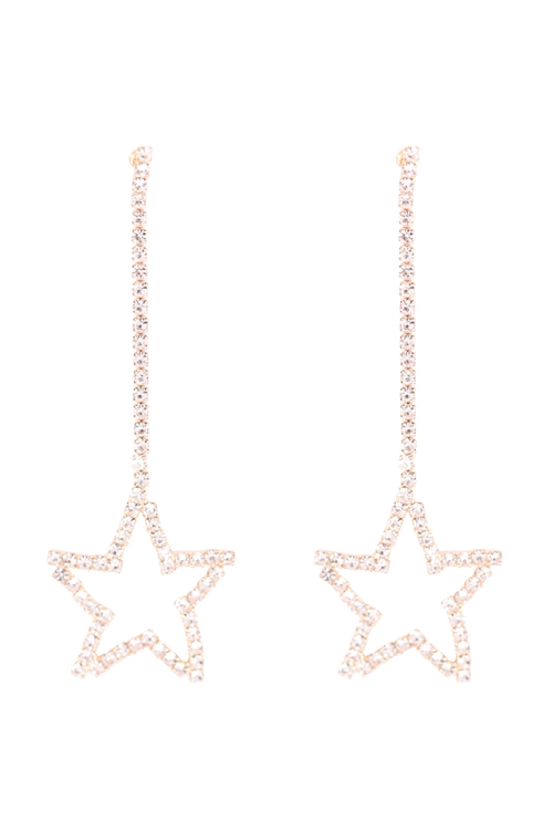 S1-2-5-25900CR-G - RHINESTONE DANGLE STAR POST EARRINGS - CRYSTAL GOLD/6PCS