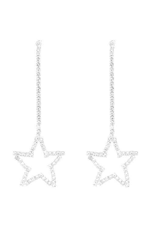 S1-2-5-25900CR-S - RHINESTONE DANGLE STAR POST EARRINGS - CRYSTAL SILVER/6PCS