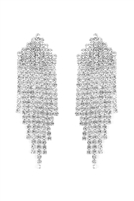 A2-3-5-25931CR-S- MULTI LINE RHINESTONE FRINGE POST EARRINGS - SILVER/1PC