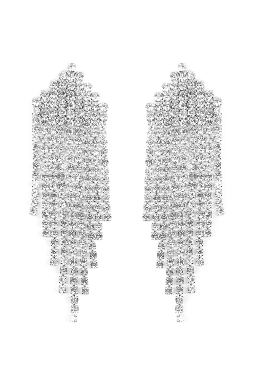 A2-3-5-25931CR-S- MULTI LINE RHINESTONE FRINGE POST EARRINGS - SILVER/1PC