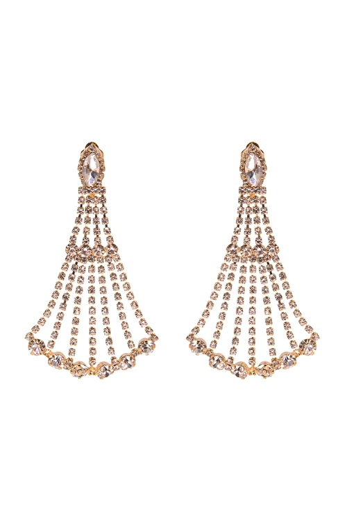 S1-2-4-25937CR-G - RHINESTONE DRAPE PRAIRE POST EARRINGS-CRYSTAL GOLD/1PC