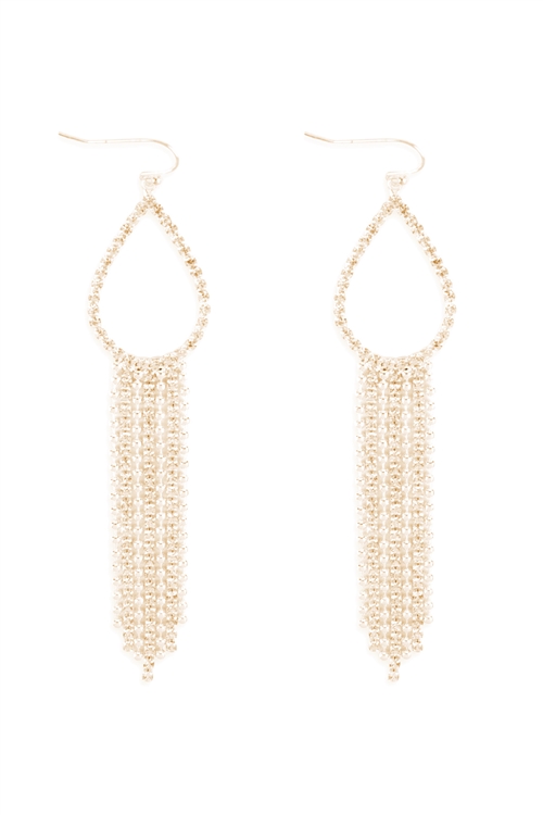 A3-3-5-25985CR-G - TEARDROP SHAPE FRINGE BRIDAL EARRINGS - CRYSTAL GOLD/1PC