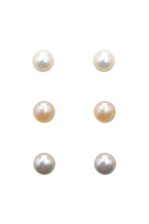 S1-1-3-26011MU - 3 PAIR FRESHWATER PEARL POST EARRINGS - MULTICOLOR/6PCS