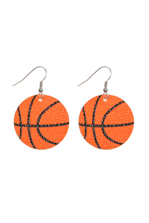 S6-5-2-26036HY-S BASKETBALL LEATHER FISH HOOK EARRING/6PAIRS