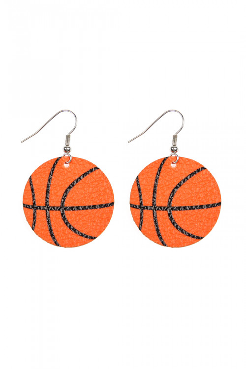 S6-5-2-26036HY-S BASKETBALL LEATHER FISH HOOK EARRING/6PAIRS