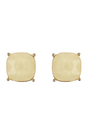 A1-4-4-26062BE-G - G 12MM CUSHION CUT POST EARRINGS - BEIGE/1PC