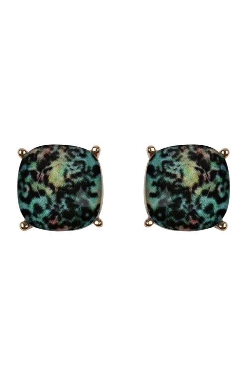 237-L-26062BLZM-G - G 12MM CUSHION CUT POST EARRINGS - MARBLE BLUE/1PC