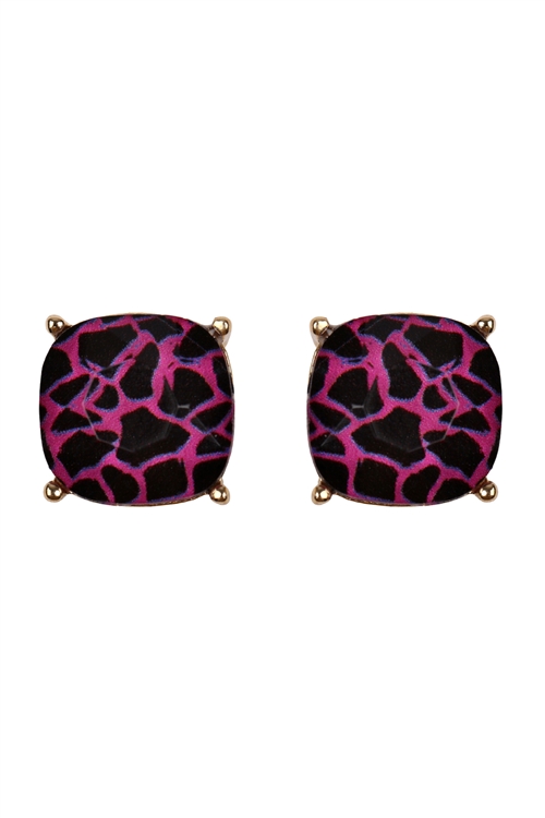 S24-1-5-26062FUM-G - G 12MM CUSHION CUT POST EARRINGS MARBLE FUCHSIA/1PC