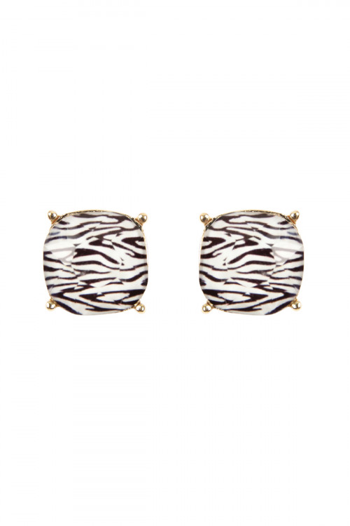 SA4-3-3-26062JTM-G - G 12MM CUSHION CUT POST EARRINGS-ZEBRA/1PAIR