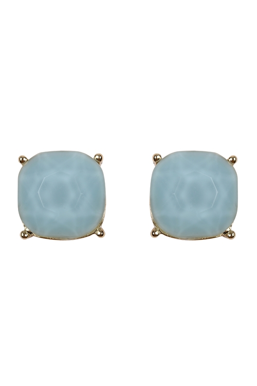 SA4-3-3-26062LAZ-G - G 12MM CUSHION CUT POST EARRINGS - LIGHT BLUE/1PC