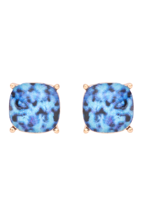 237-L-26062SAM-G - 12MM CUSHION CUT POST EARRINGS - MARBLE SAPPHIRE /1PC